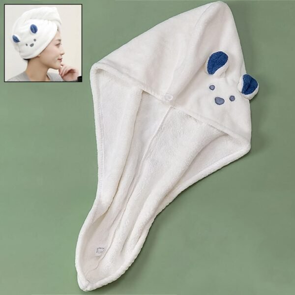 Soft Microfiber Hair Drying Towel Wrap with Cute Animal Ears & Button Closure (1 Pc)