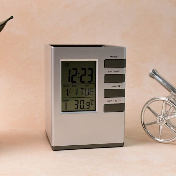 Multifunction Cube Digital Desk Clock with Pen Holder (1 Pc)