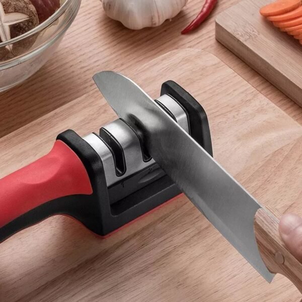 Manual Red & Black Knife Sharpener 3 Stage Sharpening Tool for Ceramic Knife and Steel Knives.